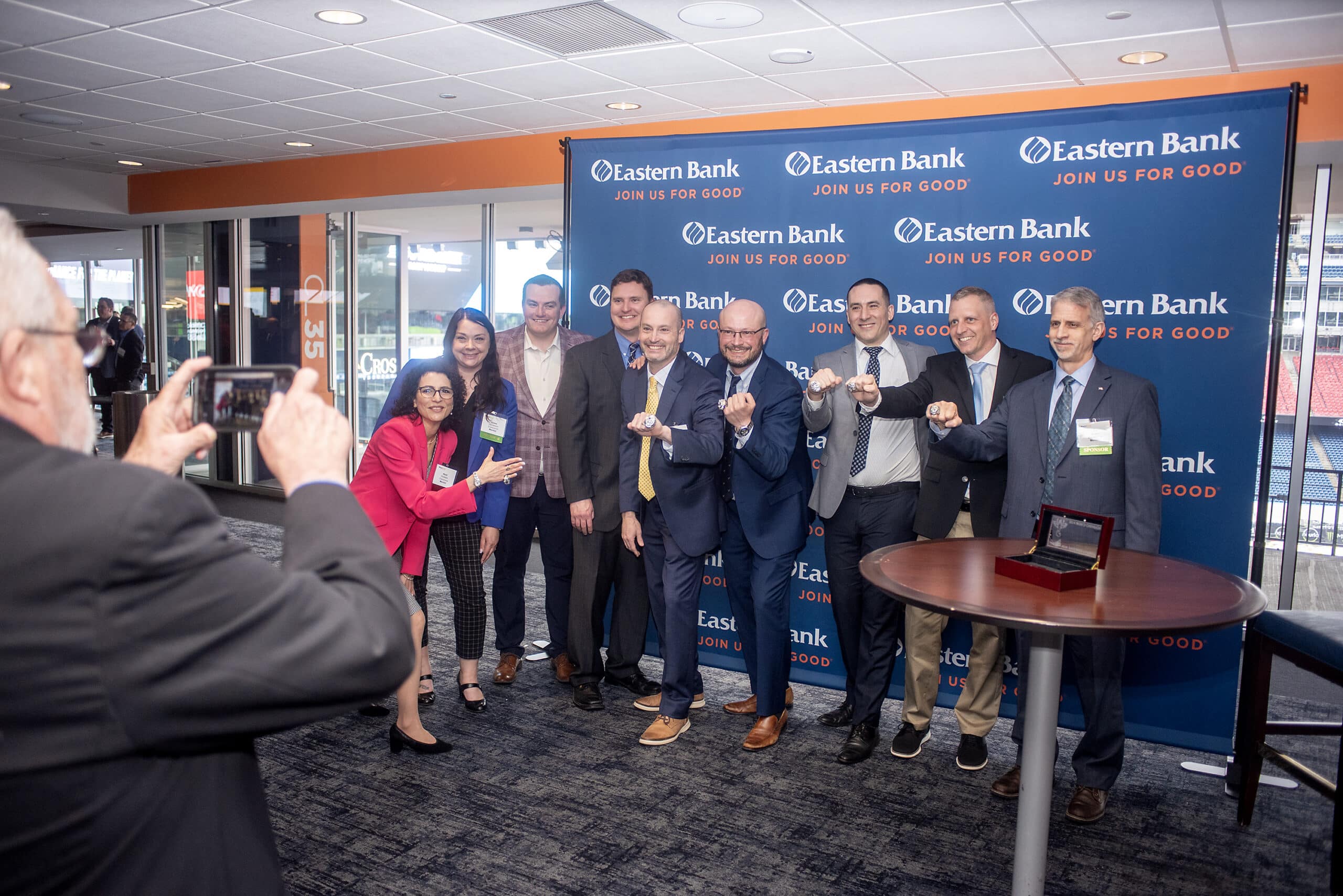 Attendees at the 20th Annual Team Massachusetts Economic Impact Awards with the Super Bowl Championship Rings